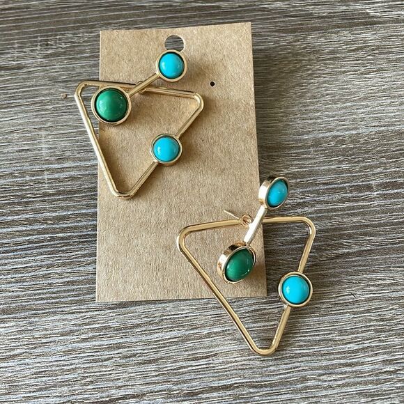 Geometric Green and Blue Earrings N976 - Picture 2 of 3